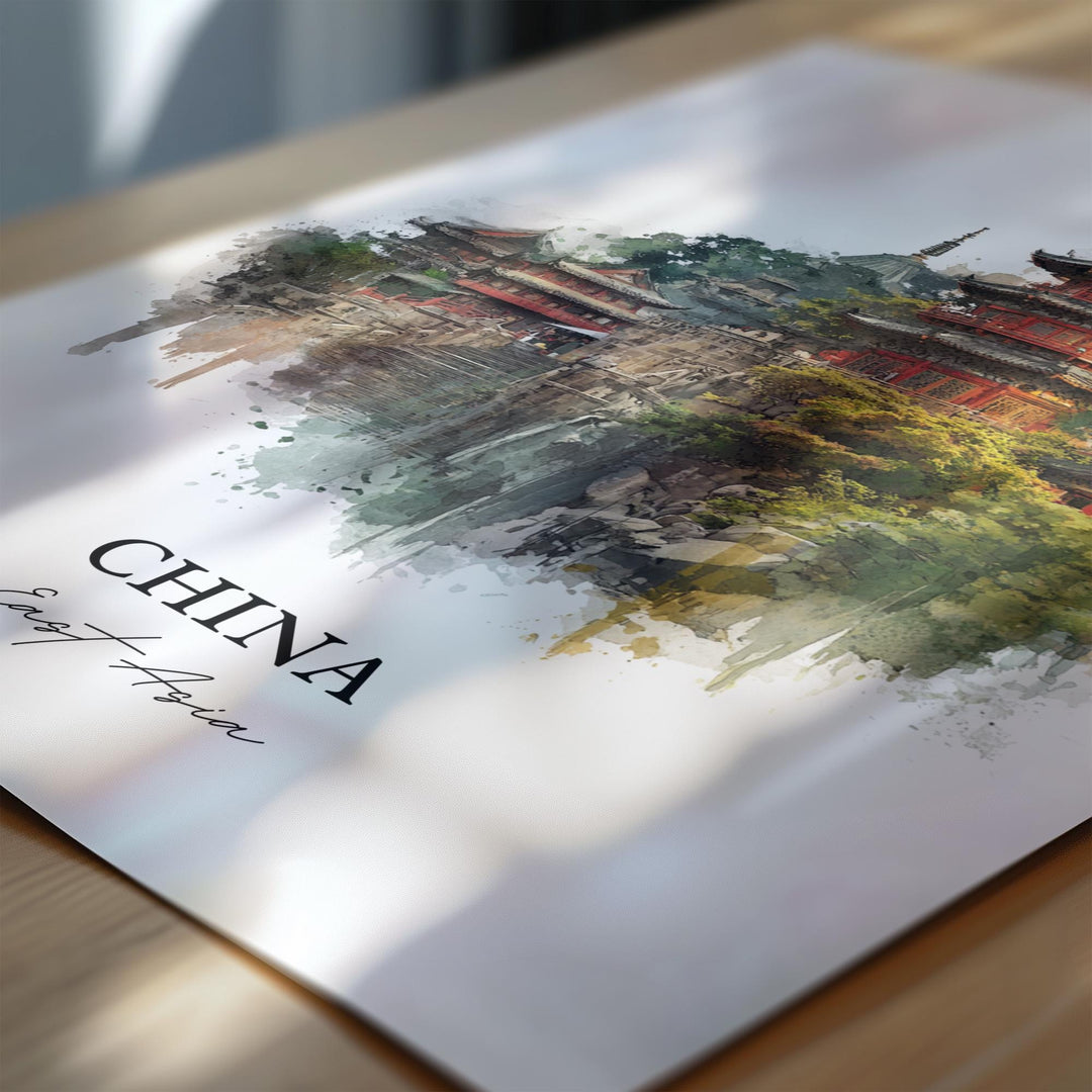 China Wall Art, China Print, China Watercolor Art, China Country Gift, Travel Print, Travel Poster, Housewarming Gift