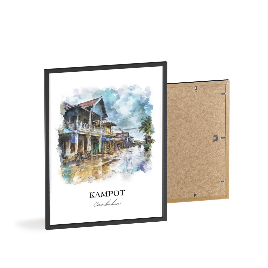 Kampot Wall Art, Preaek Tuek Chhu River Print, Cambodia Watercolor Art, Kampot Cambodia Gift, Travel Print, Travel Poster, Housewarming Gift