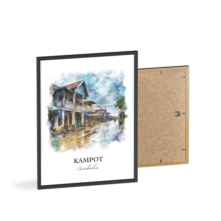 Kampot Wall Art, Preaek Tuek Chhu River Print, Cambodia Watercolor Art, Kampot Cambodia Gift, Travel Print, Travel Poster, Housewarming Gift