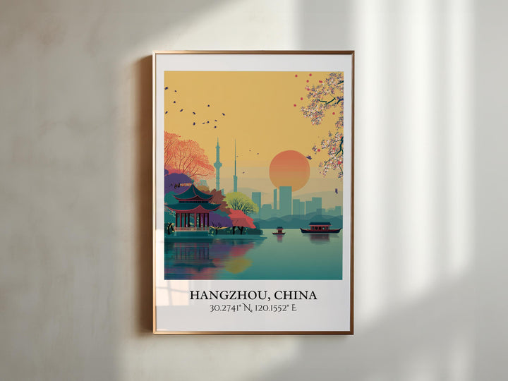 Hangzhou Art, Hangzhou Retro Travel Art, Hangzhou China Home Decor, Hangzhou Gift, China Travel Art, Travel Prints, Housewarming Gift