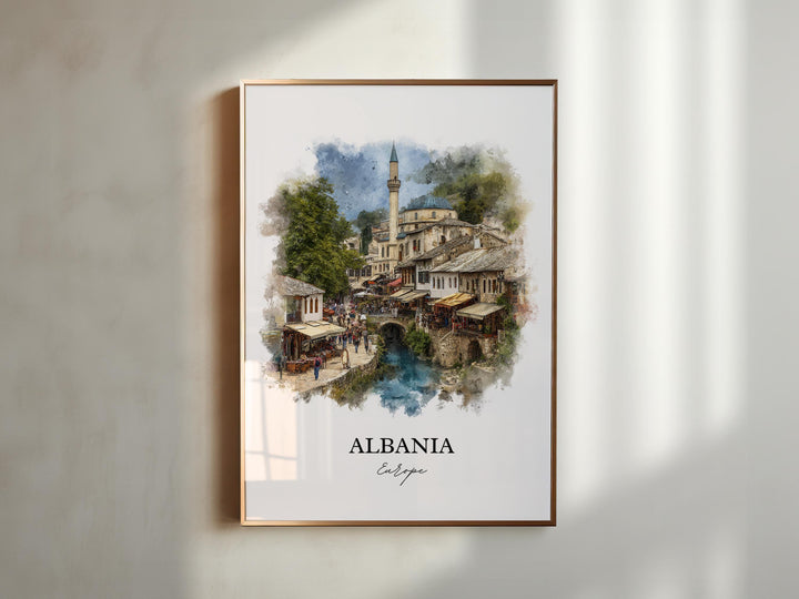 Albania Wall Art, Albania Print, Albania Watercolor Art, Albania Country Gift, Travel Print, Travel Poster, Housewarming Gift