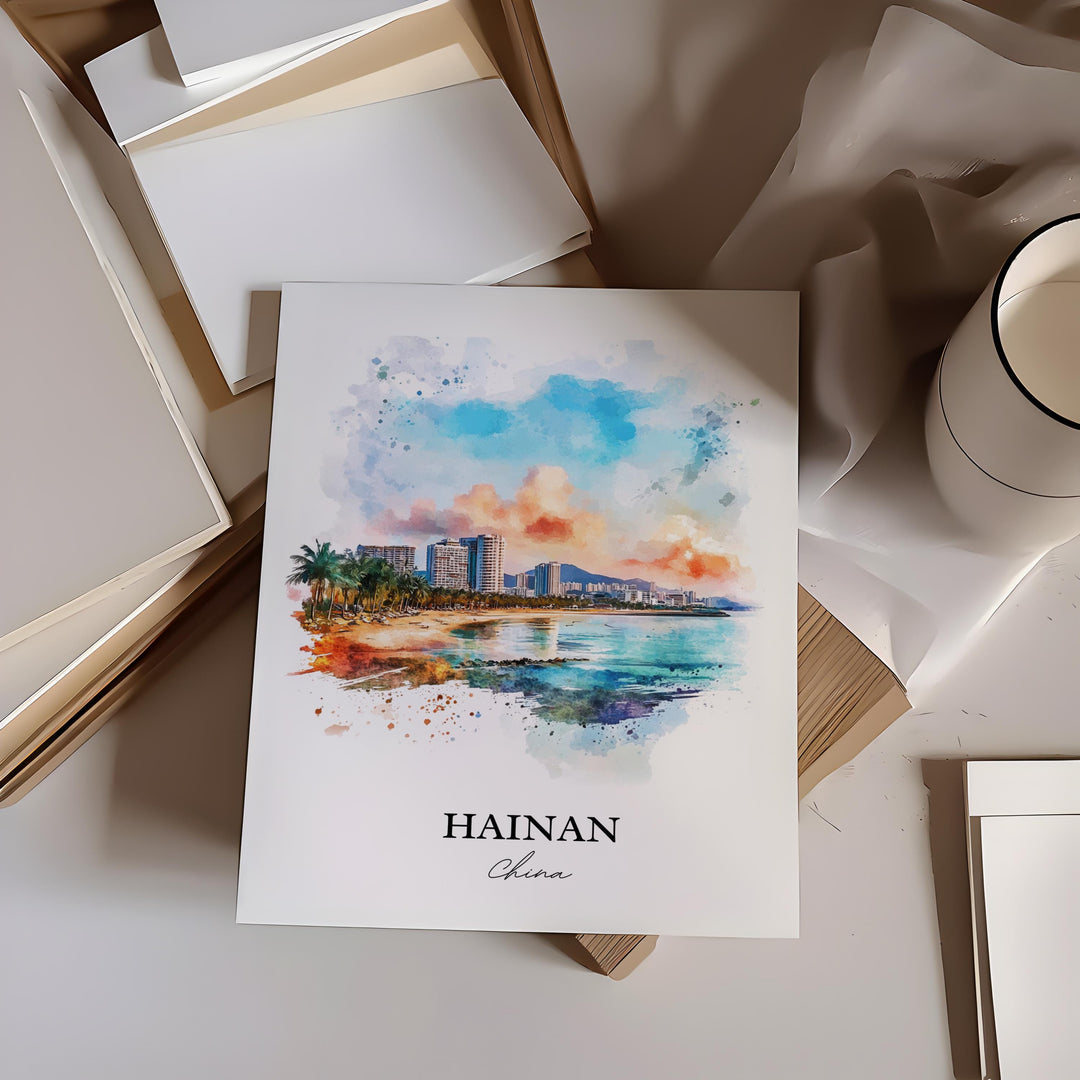 Hainan China Wall Art, Sanya Print, China Watercolor Art, Hainan China Gift, Travel Print, Travel Poster, Housewarming Gift