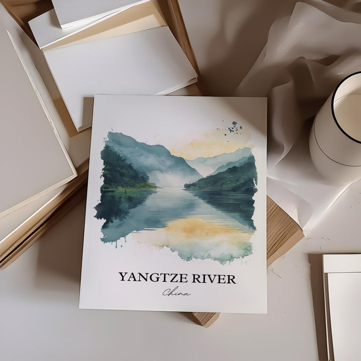 Yangtze River Wall Art, Yangtze River Print, China Watercolor Art, Yangtze River Gift, Travel Print, Travel Poster, Housewarming Gift