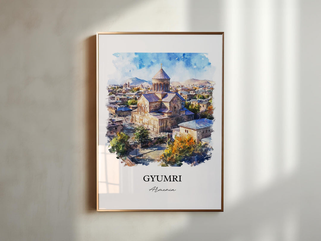Gyumri Wall Art, Shirak Province Print, Armenia Watercolor Art, Gyumri Armenia Gift, Travel Print, Travel Poster, Housewarming Gift