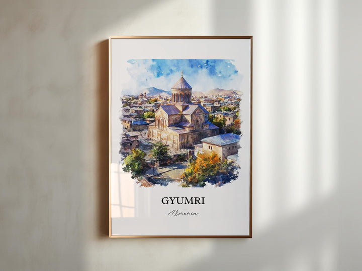 Gyumri Wall Art, Shirak Province Print, Armenia Watercolor Art, Gyumri Armenia Gift, Travel Print, Travel Poster, Housewarming Gift