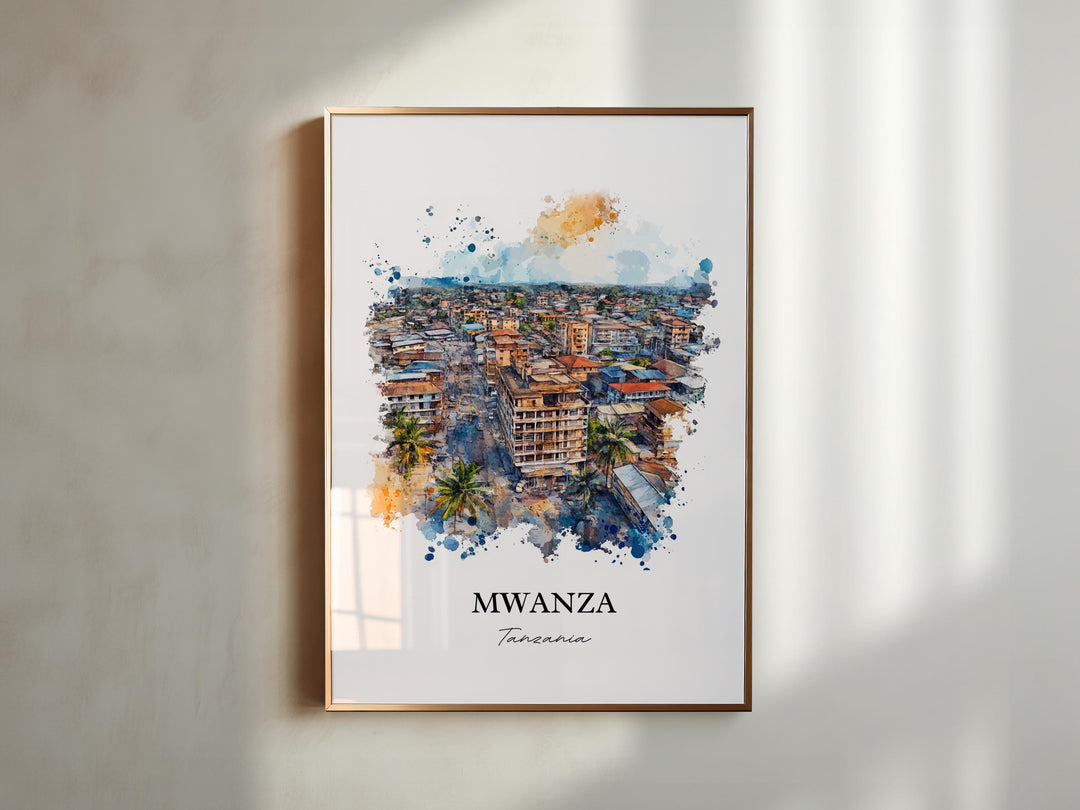 Mwanza Wall Art, Tanzania Print, Tanzania Watercolor Art, Mwanza Tanzania Gift, Travel Print, Travel Poster, Housewarming Gift