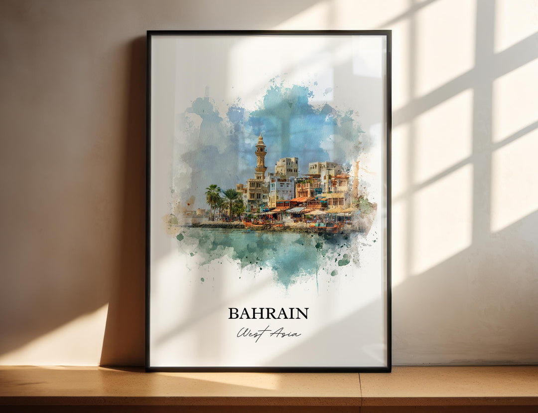 Bahrain Wall Art, Bahrain Print, Bahrain Watercolor Art, Bahrain Gift, Travel Print, Travel Poster, Housewarming Gift