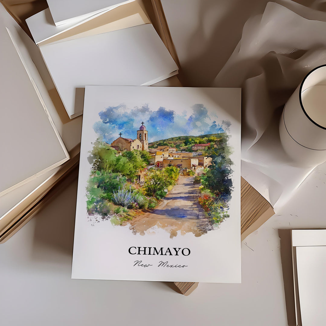 Chimayo NM Wall Art, Santa Fe NM Print, New Mexico Watercolor Art, Chimayo Gift, Travel Print, Travel Poster, Housewarming Gift