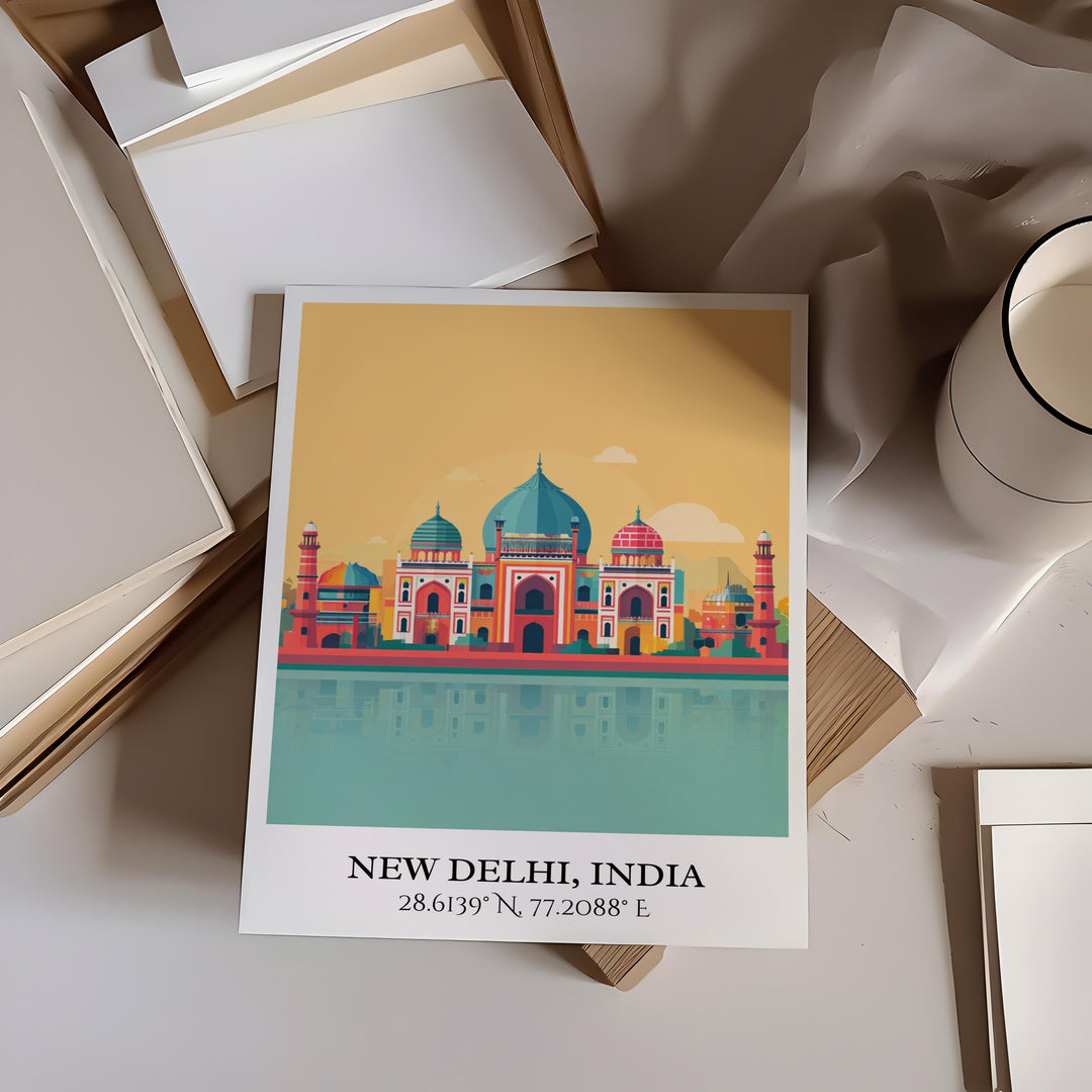 New Delhi Art, New Delhi Retro Travel Art, New Delhi India Home Decor, India Gift, India Travel Art, Travel Prints, Housewarming Gift