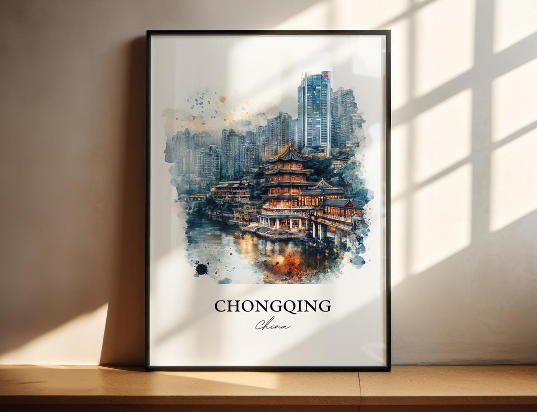 Chongqing China Wall Art, Yangtze Print, China Watercolor Art, Chongqing Gift, Travel Print, Travel Poster, Housewarming Gift
