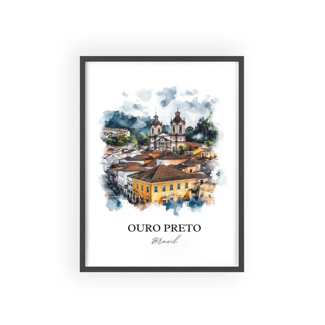 Ouro Preto Wall Art, Ouro Preto Brazil Print, Brazil Watercolor Art, Ouro Preto Gift, Travel Print, Travel Poster, Housewarming Gift