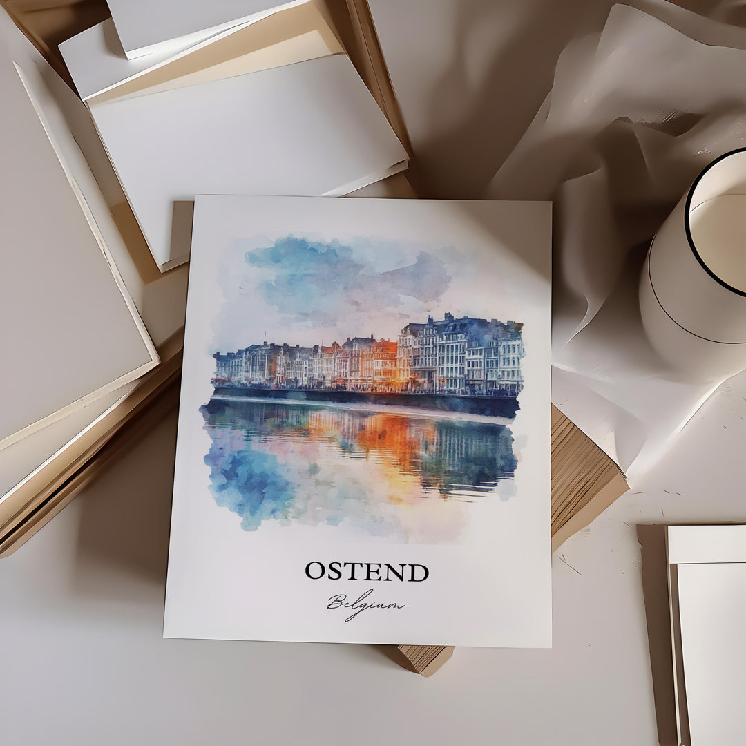 Ostend Wall Art, Belgian Coast Print, Belgium Watercolor Art, Ostend Belgium Gift, Travel Print, Travel Poster, Housewarming Gift