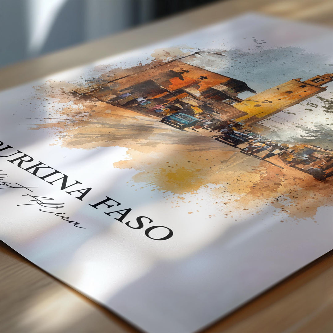 Burkina Faso Wall Art, Burkina Faso Print, Africa Watercolor Art, Burkina Faso Gift, Travel Print, Travel Poster, Housewarming Gift