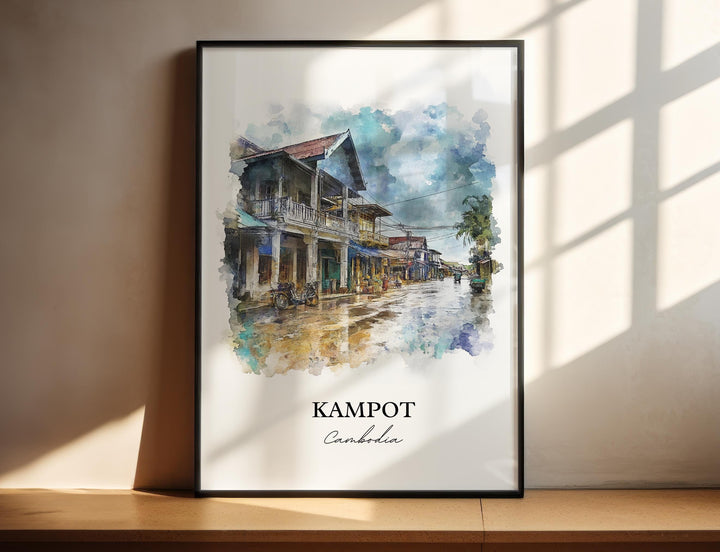 Kampot Wall Art, Preaek Tuek Chhu River Print, Cambodia Watercolor Art, Kampot Cambodia Gift, Travel Print, Travel Poster, Housewarming Gift