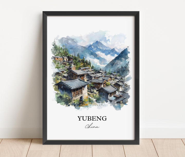 Yubeng China Wall Art, Tibet Print, China Watercolor Art, Yubeng China Gift, Travel Print, Travel Poster, Housewarming Gift