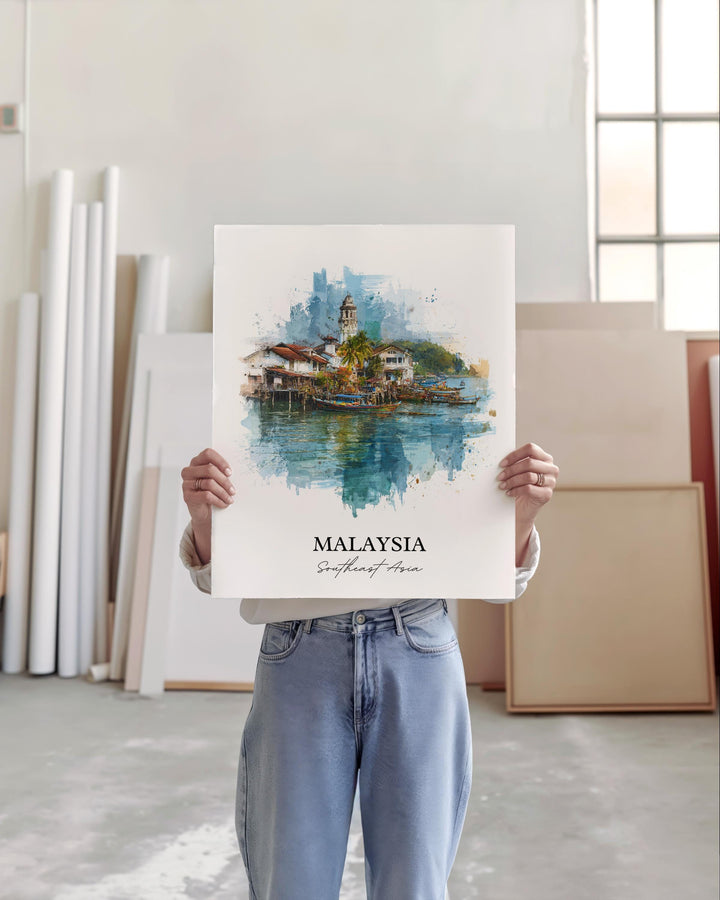 Malaysia Wall Art, Malaysia Print, Malaysia Watercolor Art, Malaysia Country Gift, Travel Print, Travel Poster, Housewarming Gift