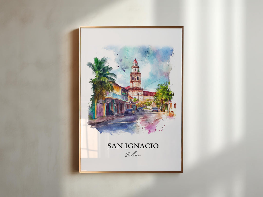 San Ignacio Wall Art, San Ignacio Belize Print, Belize Watercolor Art, Belize Gift, Travel Print, Travel Poster, Housewarming Gift