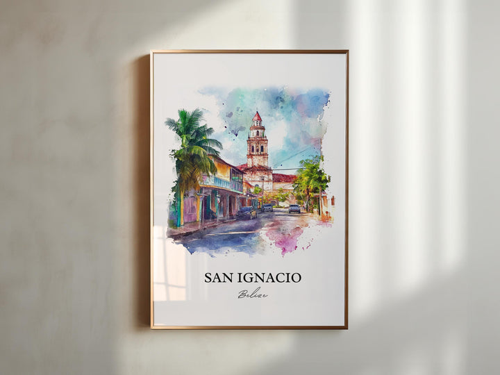 San Ignacio Wall Art, San Ignacio Belize Print, Belize Watercolor Art, Belize Gift, Travel Print, Travel Poster, Housewarming Gift