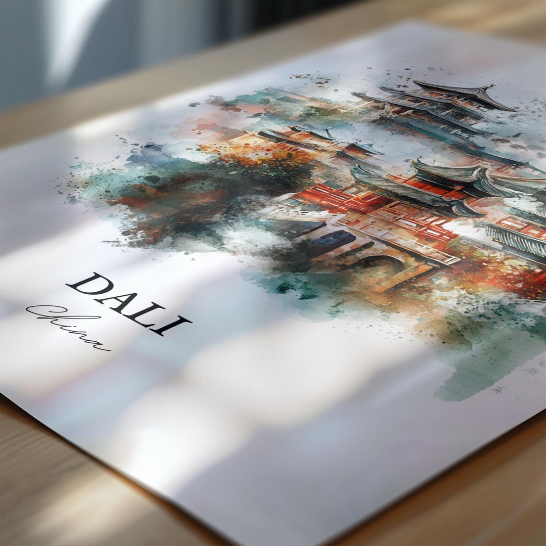 Dali China Wall Art, Yunnan Province Print, China Watercolor Art, Dali China Gift, Travel Print, Travel Poster, Housewarming Gift