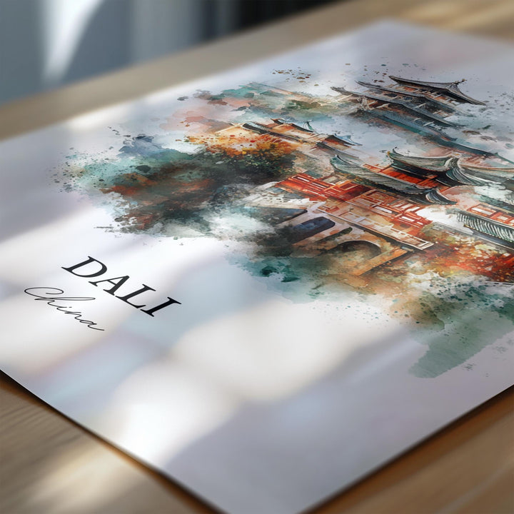 Dali China Wall Art, Yunnan Province Print, China Watercolor Art, Dali China Gift, Travel Print, Travel Poster, Housewarming Gift