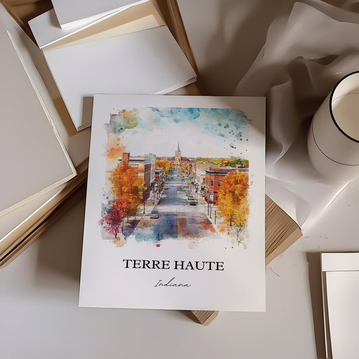 Terre Haute Wall Art, Vigo County Print, Indiana Watercolor Art, Terre Haute IN Gift, Travel Print, Travel Poster, Housewarming Gift