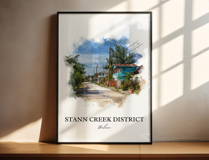 Stann Creek Belize Art, Belize Print, Belize Watercolor, Stann Creek District Gift, Belize Travel Print, Travel Poster, Housewarming Gift