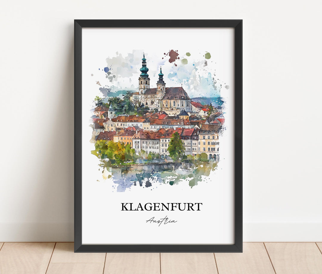 Klagenfurt Wall Art, Klagenfurt Print, Austria Watercolor Art, Klagenfurt Gift, Travel Print, Travel Poster, Housewarming Gift