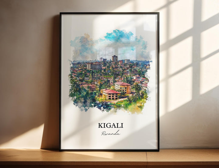 Kigali Wall Art, Kigali Print, Rwanda Watercolor Art, Kigali Rwanda Gift, Travel Print, Travel Poster, Housewarming Gift