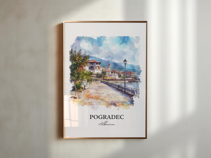 Pogradec Wall Art, Albania Prints, Albania Watercolor Art, Pogradec Albania Gift, Travel Print, Travel Poster, Housewarming Gift