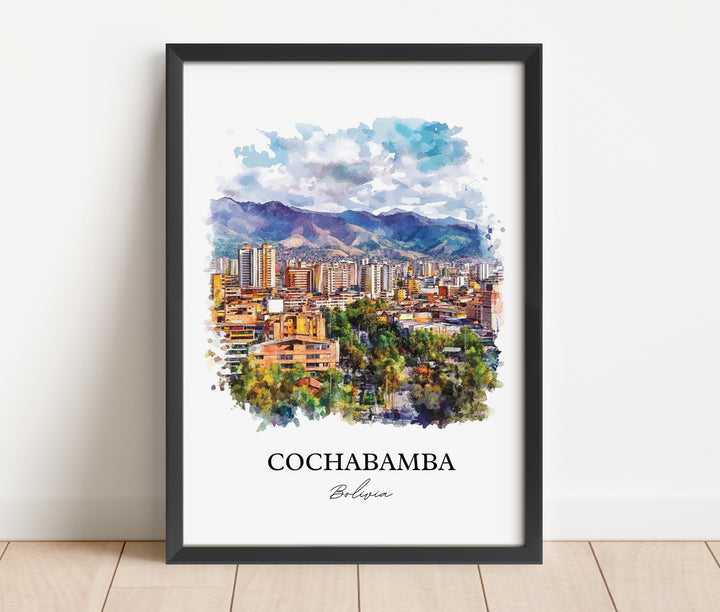 Cochabamba Wall Art, Bolivia Print, Bolivia Watercolor Art, Cochabamba Bolivia Gift, Travel Print, Travel Poster, Housewarming Gift