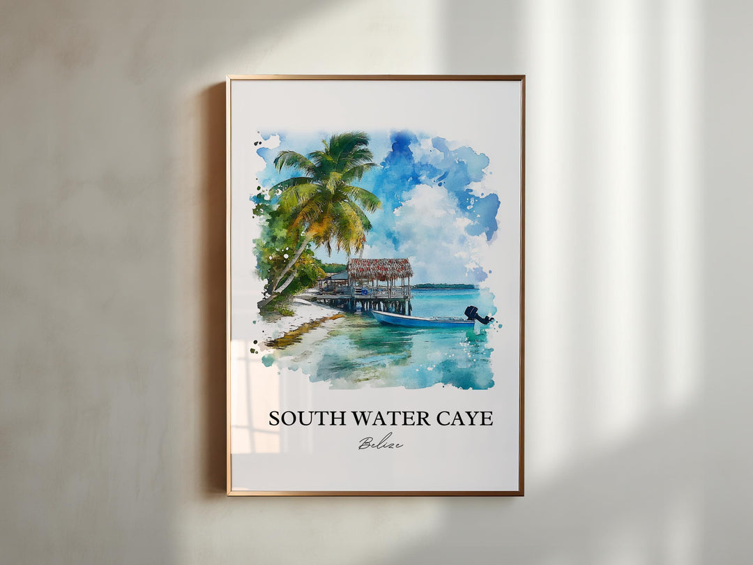 South Water Caye Wall Art, Belize Print, Belize Watercolor Art, South Water Caye Gift, Travel Print, Travel Poster, Housewarming Gift