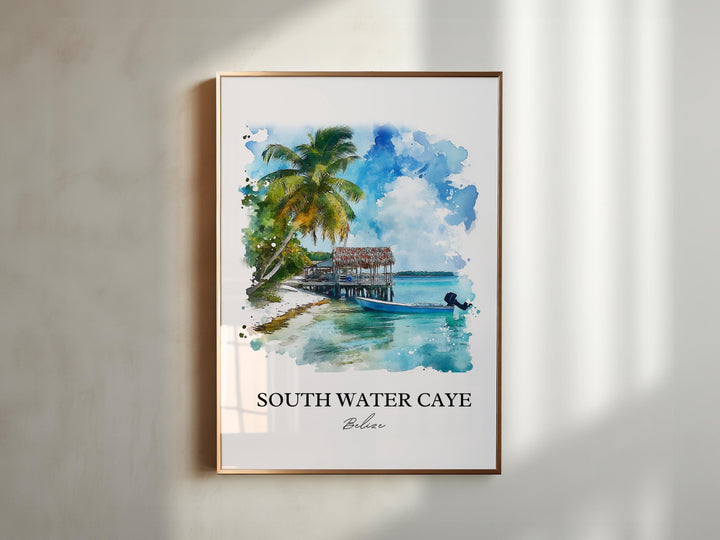South Water Caye Wall Art, Belize Print, Belize Watercolor Art, South Water Caye Gift, Travel Print, Travel Poster, Housewarming Gift