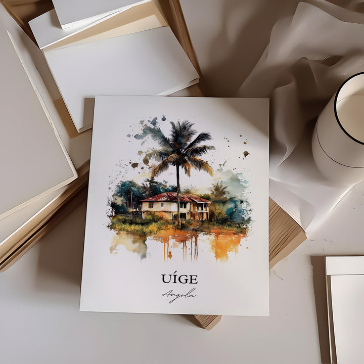 Uíge Angola Wall Art, Angola Print, Angola Watercolor Art, Uíge Gift, Travel Print, Travel Poster, Housewarming Gift