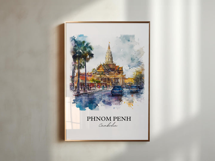 Phnom Penh Wall Art, Cambodia Print, Cambodia Watercolor Art, Phnom Penh Gift, Travel Print, Travel Poster, Housewarming Gift