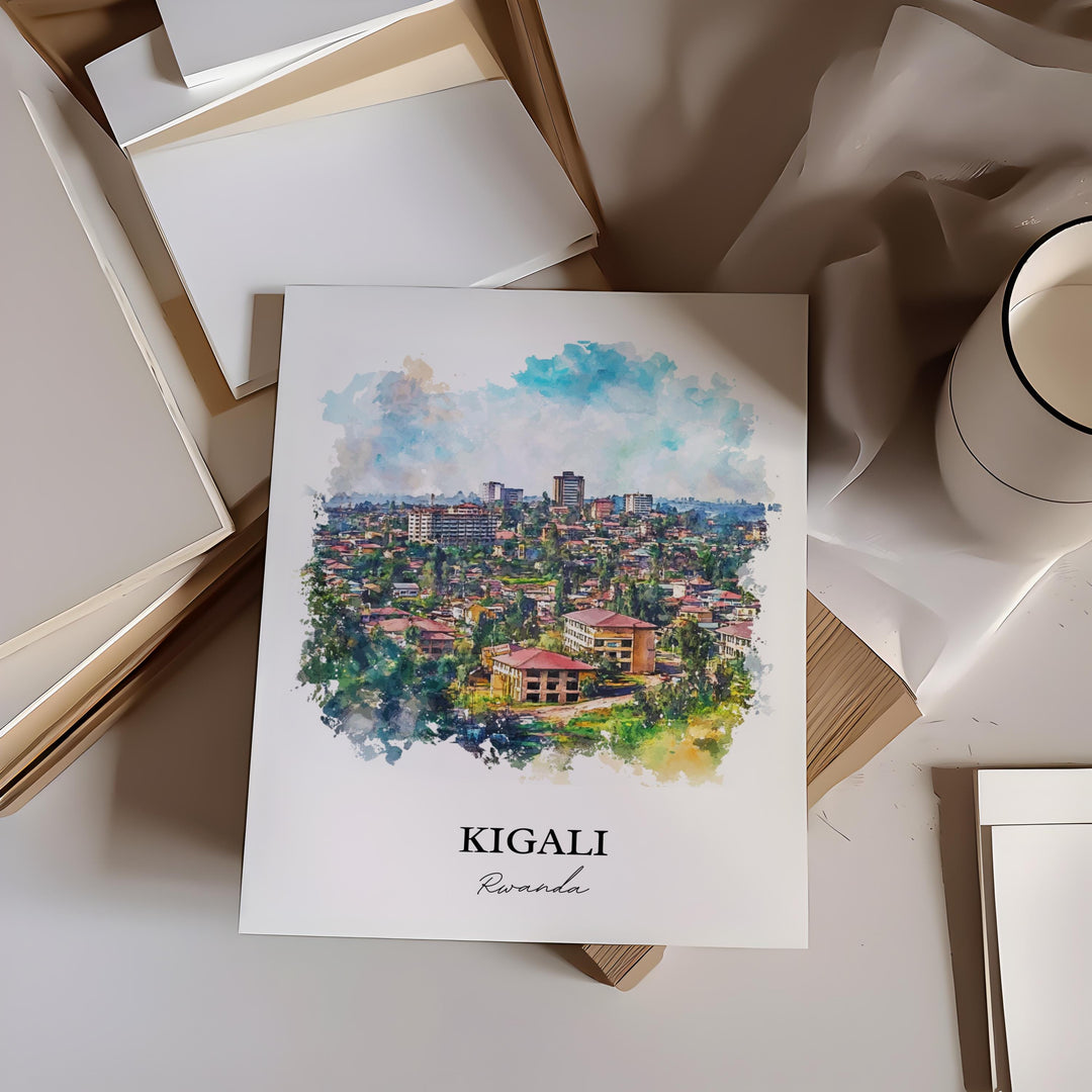 Kigali Wall Art, Kigali Print, Rwanda Watercolor Art, Kigali Rwanda Gift, Travel Print, Travel Poster, Housewarming Gift