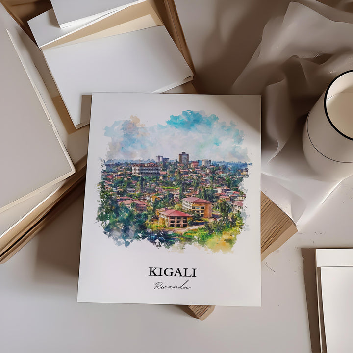 Kigali Wall Art, Kigali Print, Rwanda Watercolor Art, Kigali Rwanda Gift, Travel Print, Travel Poster, Housewarming Gift