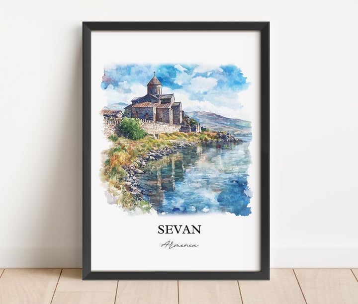 Sevan Armenia Wall Art, Gegharkunik Print, Armenia Watercolor Art, Sevan Armenia Gift, Travel Print, Travel Poster, Housewarming Gift