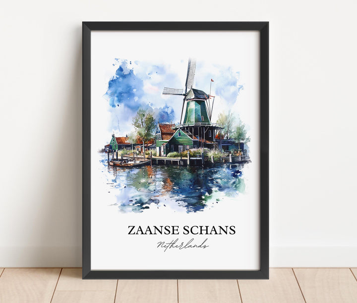 Zaanse Schans Wall Art, Zaandam Print, Netherlands Watercolor Art, Zaanse Schans Gift, Travel Print, Travel Poster, Housewarming Gift