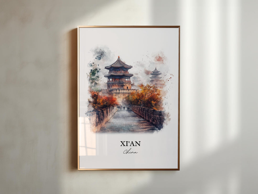 XI'an Wall Art, Shaanxi Province Print, China Watercolor Art, XI'an Gift, Travel Print, Travel Poster, Housewarming Gift