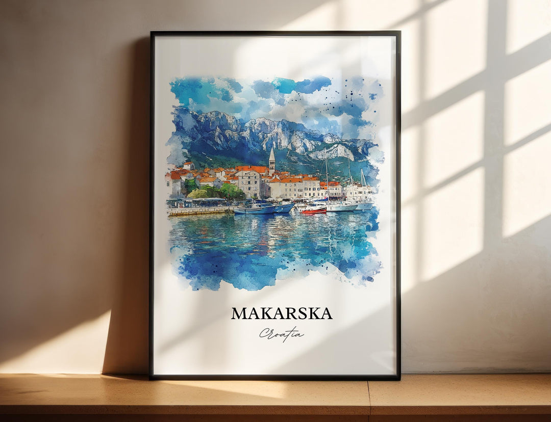 Makarska Wall Art, Dalmatian Coast Print, Croatia Watercolor Art, Makarska Croatia Gift, Travel Print, Travel Poster, Housewarming Gift