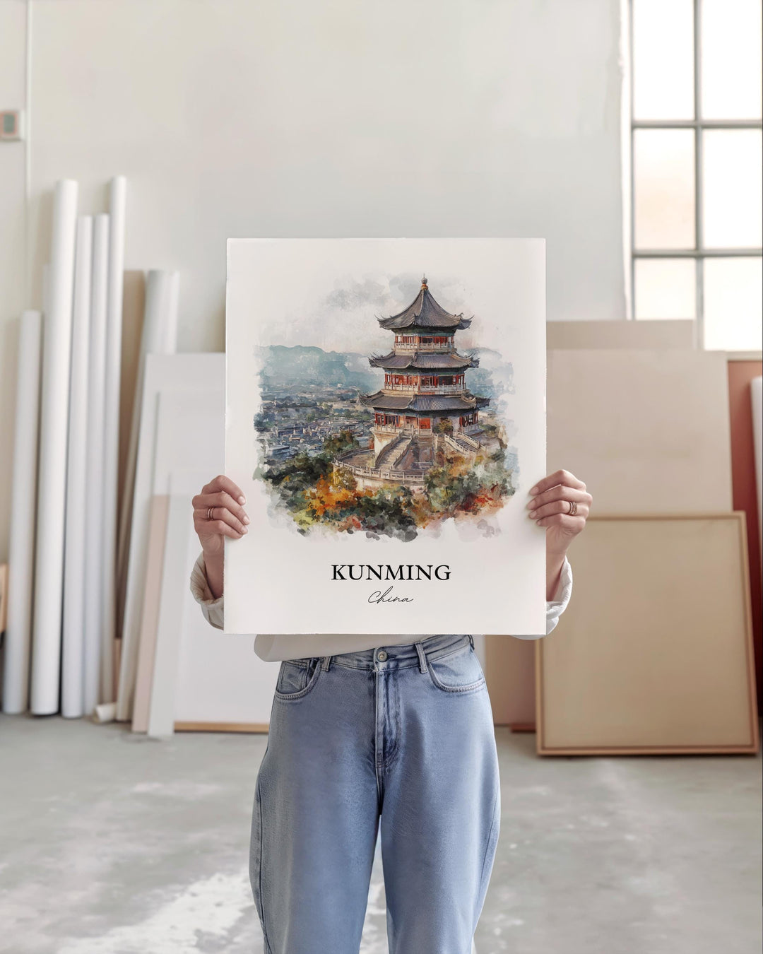 Kunming Wall Art, Yunnan Province Print, China Watercolor Art, Kunming China Gift, Travel Print, Travel Poster, Housewarming Gift