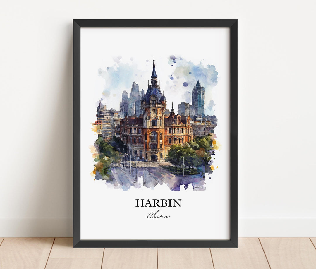 Harbin China Wall Art, Heilongjiang Province Print, China Watercolor Art, Harbin China Gift, Travel Print, Travel Poster, Housewarming Gift