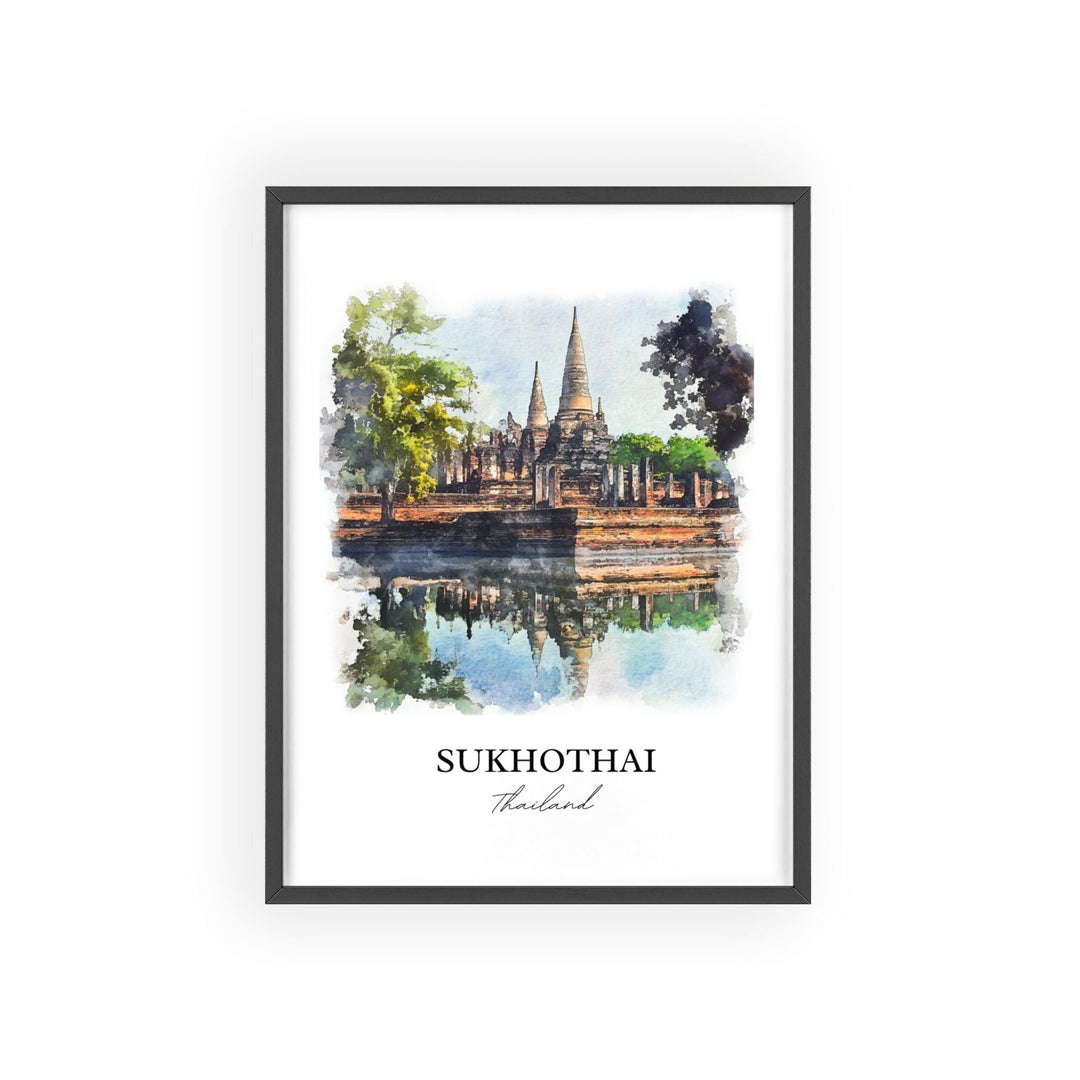Sukhothai Wall Art, Thani Print, Thailand Watercolor Art, Sukhothai Gift, Travel Print, Travel Poster, Housewarming Gift