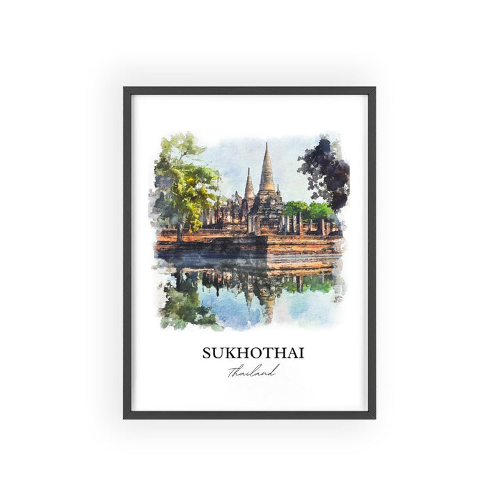 Sukhothai Wall Art, Thani Print, Thailand Watercolor Art, Sukhothai Gift, Travel Print, Travel Poster, Housewarming Gift