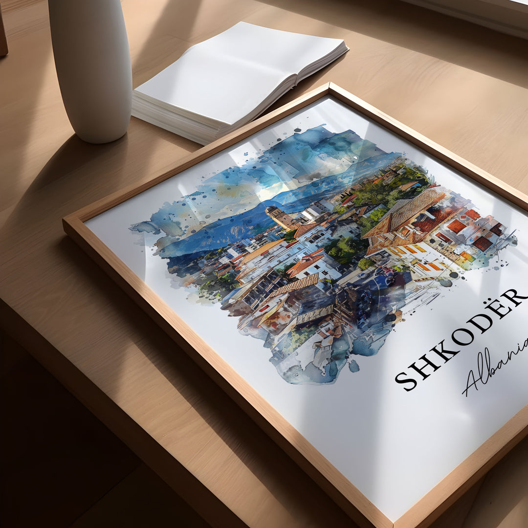 Shkodër Wall Art, Shkodër Albania Print, Shkodër Watercolor, Gegëria Albania Gift, Travel Poster, Housewarming Gift