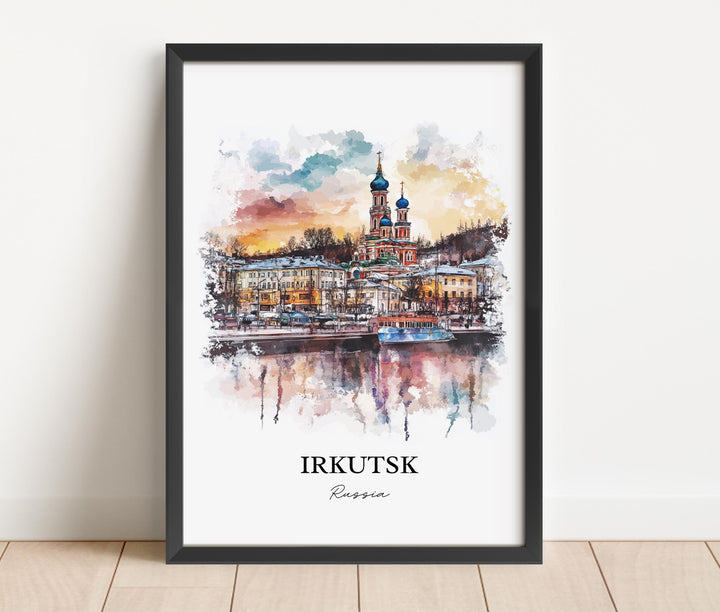 Irkutsk Wall Art, Oblast Region Print, Russia Watercolor Art, Irkutsk Russia Gift, Travel Print, Travel Poster, Housewarming Gift
