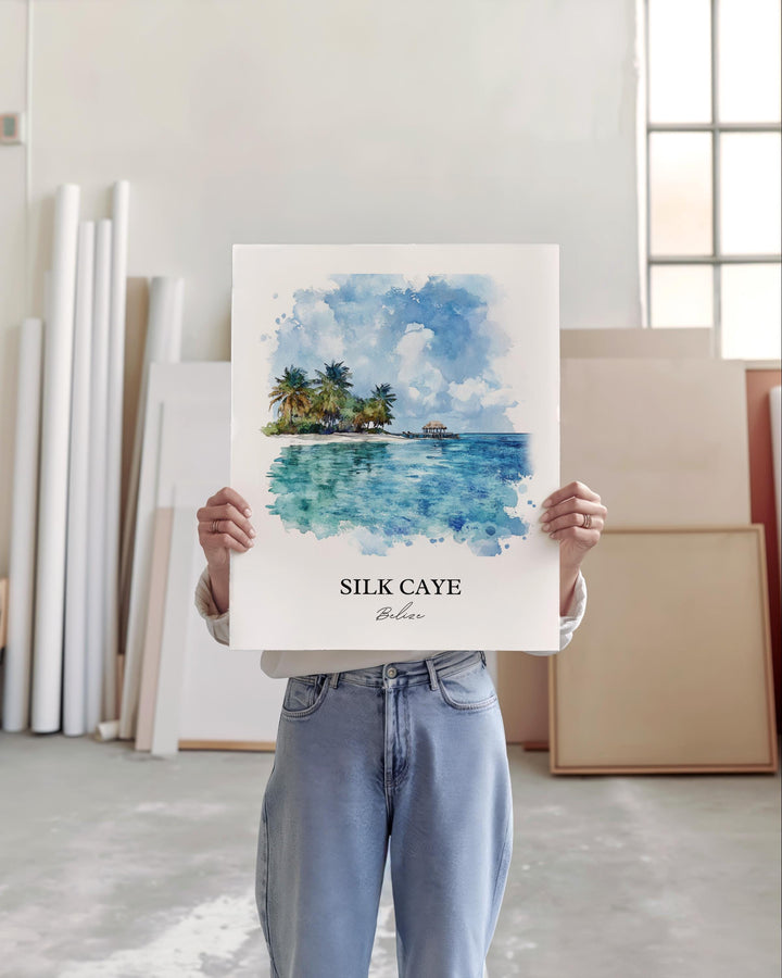 Silk Caye Wall Art, Belize Print, Belize Watercolor Art, Silk Caye Belize Gift, Travel Print, Travel Poster, Housewarming Gift