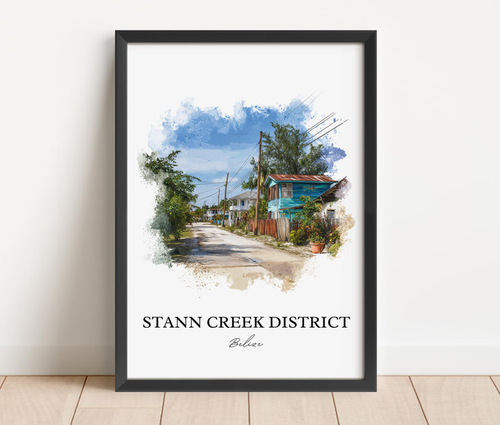 Stann Creek Belize Art, Belize Print, Belize Watercolor, Stann Creek District Gift, Belize Travel Print, Travel Poster, Housewarming Gift