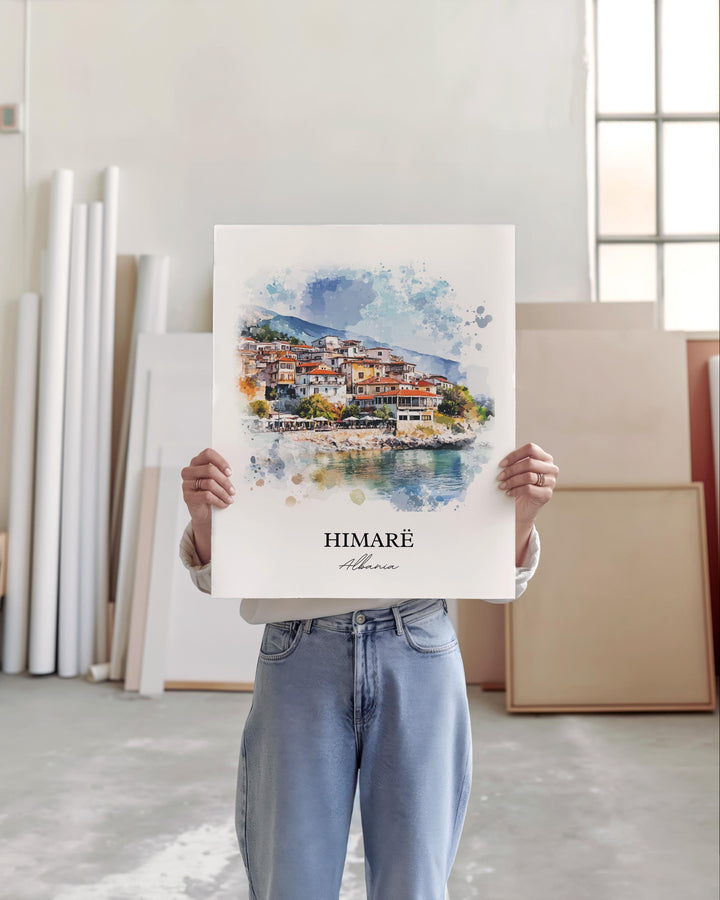 Himarë Albania Wall Art, Vlorë County Print, Albania Watercolor Art, Albania Gift, Travel Print, Travel Poster, Housewarming Gift