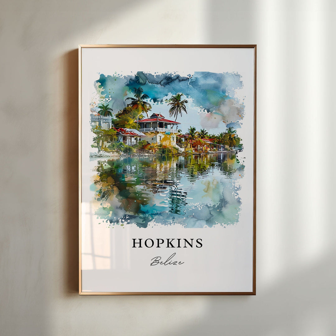 Hopkins Belize Wall Art, Hopkins Print, Hopkins Belize Watercolor, Hopkins Belize Gift, Travel Poster, Housewarming Gift